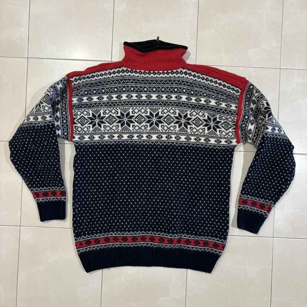 Vintage Fair Isle Sweater Birds Eye Norway Pure Wool Nordys Mens L Blue Red